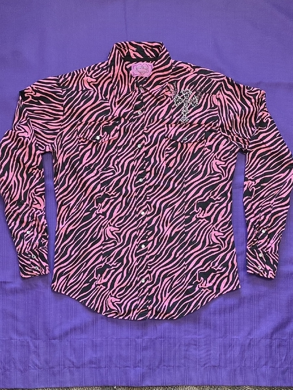 Womens's Pink & Black Zebra-Print Button Down Shirt